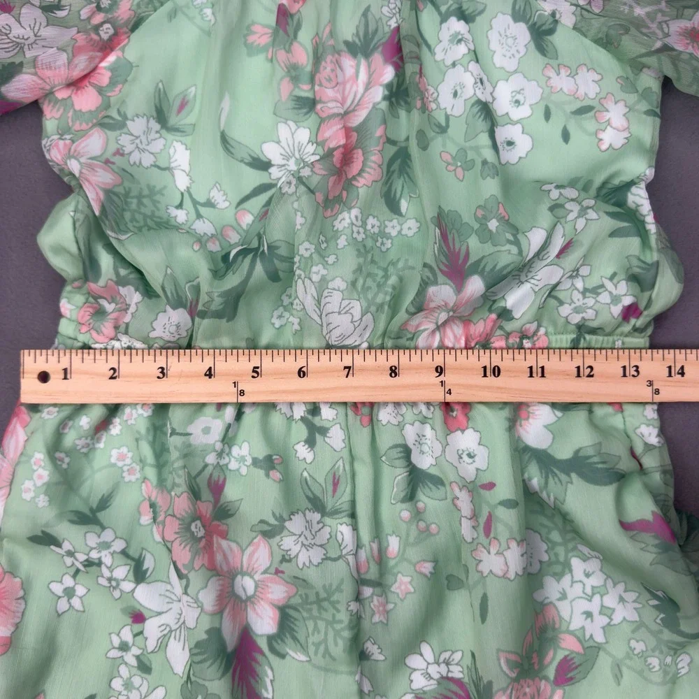 AND Floral Jumpsuit Size 11-12 Yrs Green Wide Leg Flutter Sleeve Romper